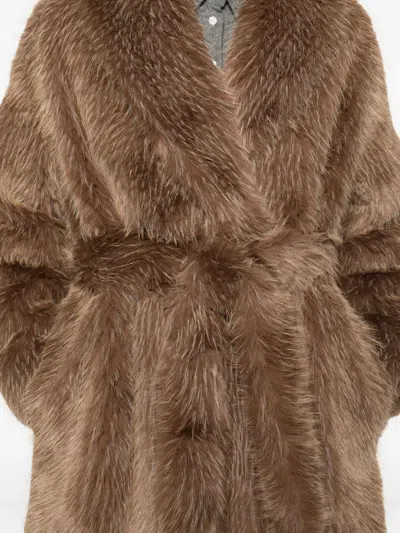 Mackage Kacela Faux-fur Wrap Coat In Brown