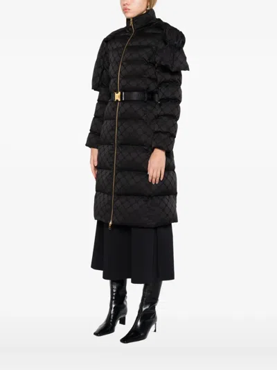Elisabetta Franchi Quilted Coat With Belt And High Collar In Black