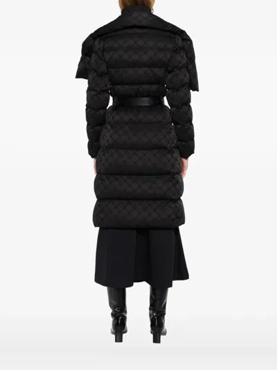 Elisabetta Franchi Quilted Coat With Belt And High Collar In Black