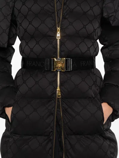 Elisabetta Franchi Quilted Coat With Belt And High Collar In Black