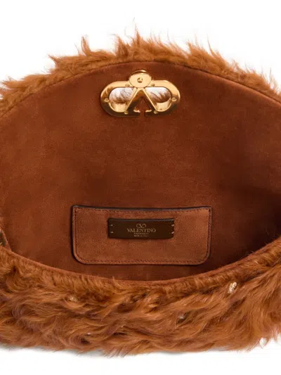Valentino Vain Strass Fuzzy Shearling Shoulder Bag In Brown