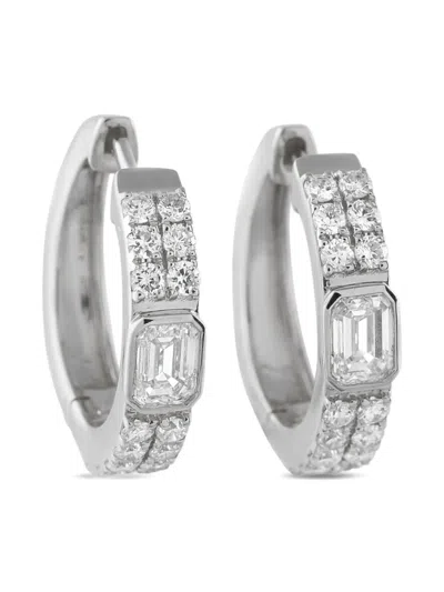 Pre-owned Lb Exclusive 18k White Gold Diamond Hoop Earrings In Silver