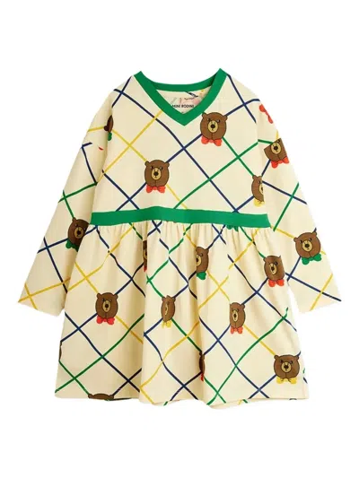 Mini Rodini Bear-print Ruffled Dress In Neutral