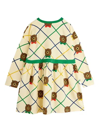 Mini Rodini Bear-print Ruffled Dress In Neutral