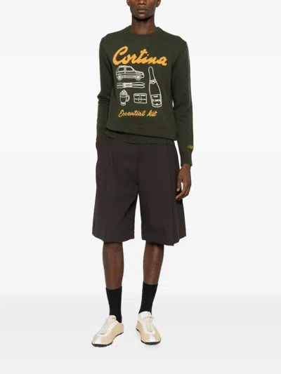 Mc2 Saint Barth Crew Neck Sweater With Ribbed Details And Embroidery In Green