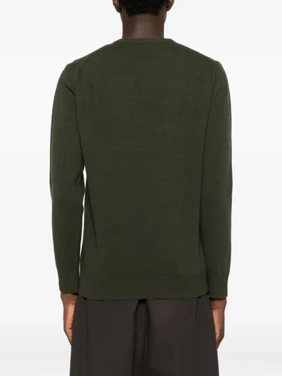 Mc2 Saint Barth Crew Neck Sweater With Ribbed Details And Embroidery In Green