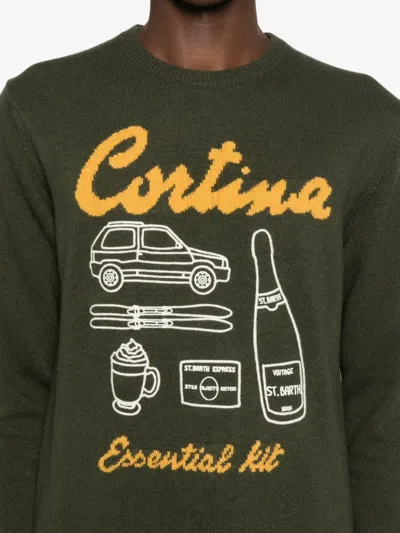 Mc2 Saint Barth Crew Neck Sweater With Ribbed Details And Embroidery In Green