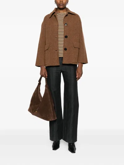 Lebor Gabala Flap-pocket Buttoned Cardi-coat In Brown