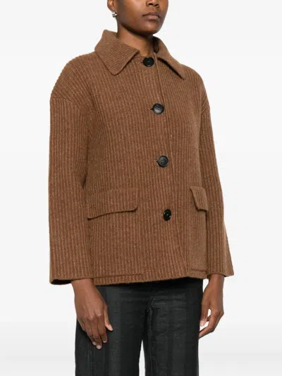 Lebor Gabala Flap-pocket Buttoned Cardi-coat In Brown