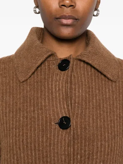 Lebor Gabala Flap-pocket Buttoned Cardi-coat In Brown