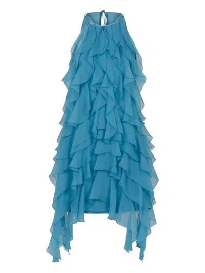 Alberta Ferretti Ruffled Mini Dress In Blue
