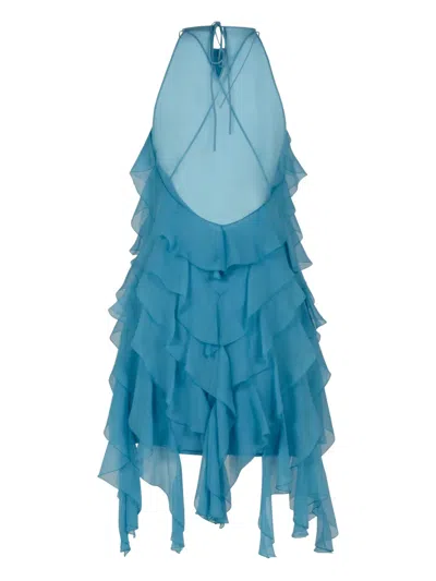 Alberta Ferretti Ruffled Mini Dress In Blue