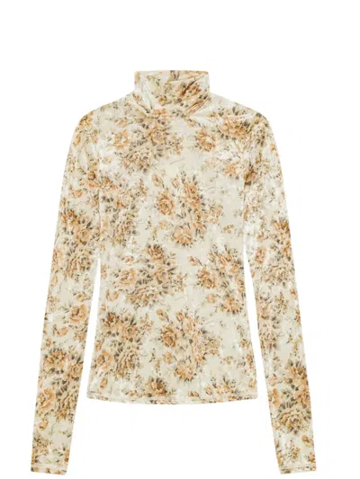 Ganni Printed Velour Jersey Turtleneck In Multi