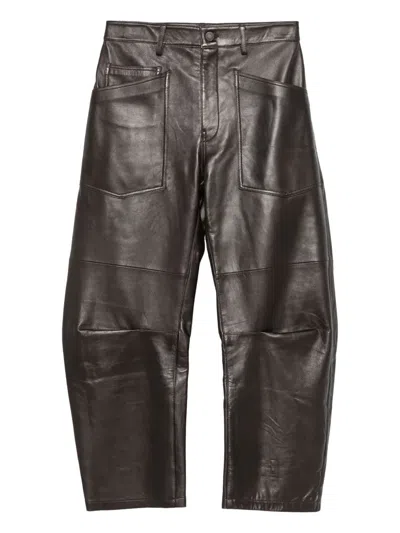 Nili Lotan Mid-rise Barrel Leg Lammleder-hose Shon Leather In Brown