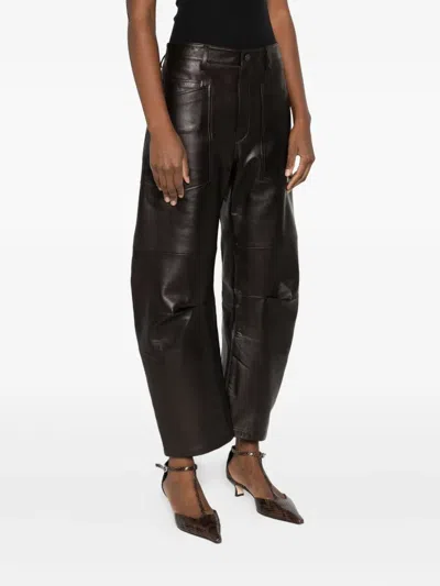 Nili Lotan Mid-rise Barrel Leg Lammleder-hose Shon Leather In Brown