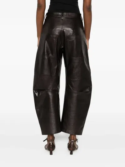 Nili Lotan Mid-rise Barrel Leg Lammleder-hose Shon Leather In Brown
