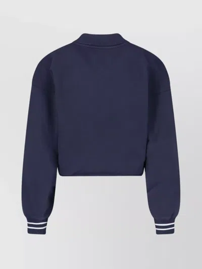 Off-white Embroidered Script Logo Crop Polo Sweater In Blue