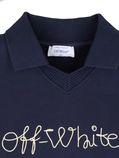 Off-white Embroidered Script Logo Crop Polo Sweater In Blue