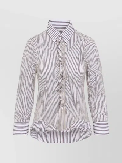 Maison Margiela Vertical Stripe Fitted Shirt With Ruffled Detail In Multi