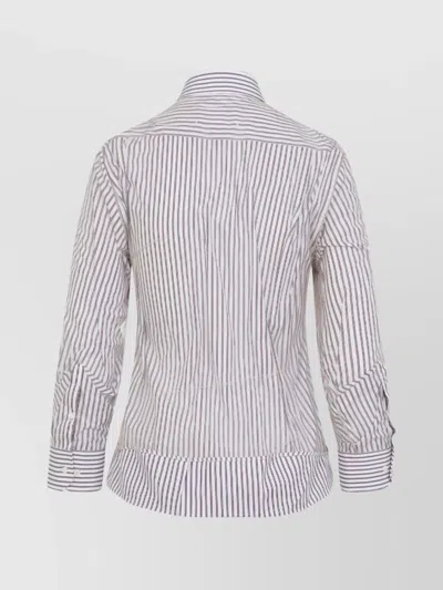 Maison Margiela Vertical Stripe Fitted Shirt With Ruffled Detail In Multi