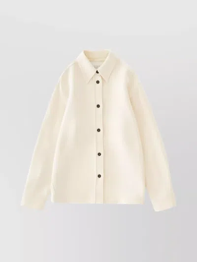 Studio Nicholson Long Sleeve Wool Shirt With Button Cuffs In Neutral