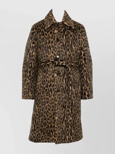 Lanvin Long Animal Print Coat With Belted Waist In Brown