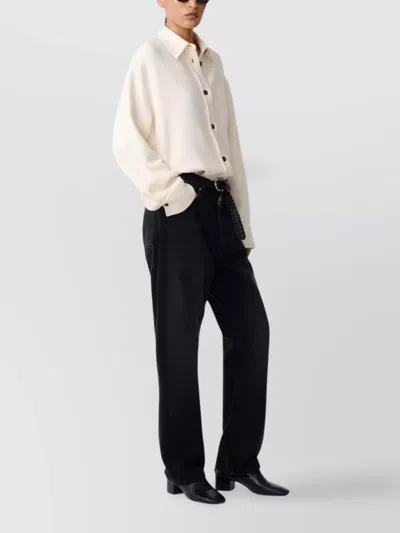 Studio Nicholson Long Sleeve Wool Shirt With Button Cuffs In Neutral