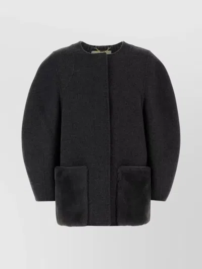 Fendi Wool Blend Jacket Round Shoulders In Black
