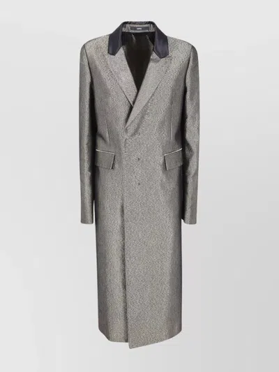 Sapio Long Textured Coat Notch Lapel In Gray