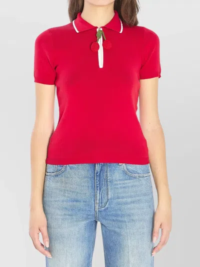 Valentino Knitwear With Cherry Detail And Polo Collar In Red