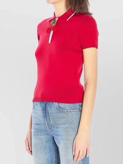 Valentino Knitwear With Cherry Detail And Polo Collar In Red