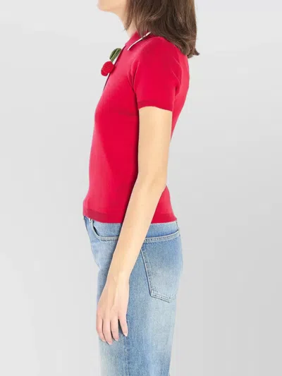Valentino Knitwear With Cherry Detail And Polo Collar In Red