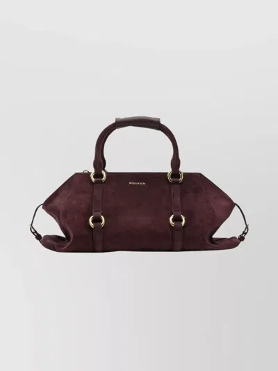 Alexander Mcqueen Farringdon Small Elongated Suede Shoulder Bag In Burgundy