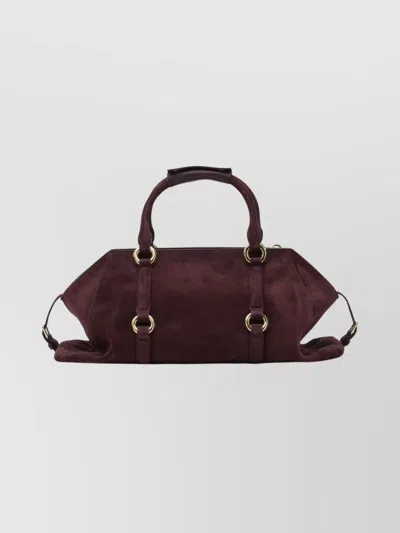 Alexander Mcqueen Farringdon Small Elongated Suede Shoulder Bag In Burgundy