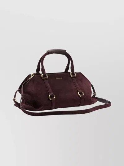 Alexander Mcqueen Farringdon Small Elongated Suede Shoulder Bag In Burgundy