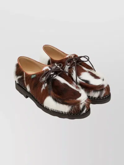 Paraboot Round Toe Derby Shoes With Fur Texture In Brown