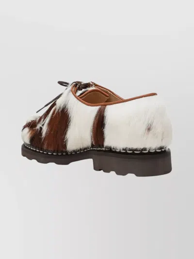 Paraboot Round Toe Derby Shoes With Fur Texture In Brown