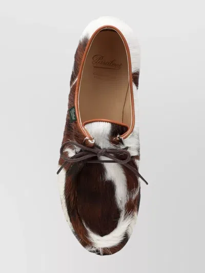 Paraboot Round Toe Derby Shoes With Fur Texture In Brown