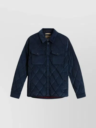 Woolrich Textured Short Jacket Chest Pockets In Blue