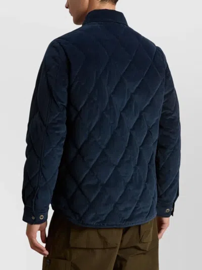 Woolrich Textured Short Jacket Chest Pockets In Blue
