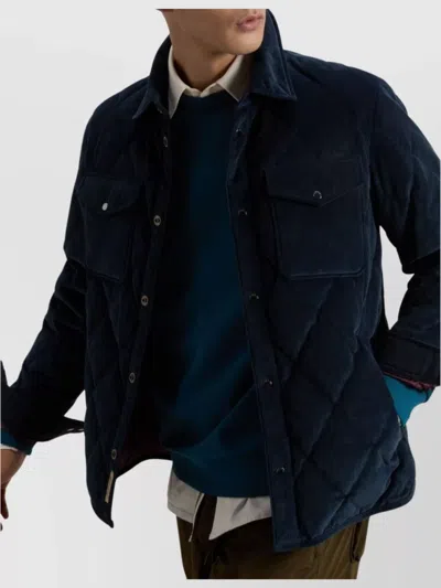 Woolrich Textured Short Jacket Chest Pockets In Blue