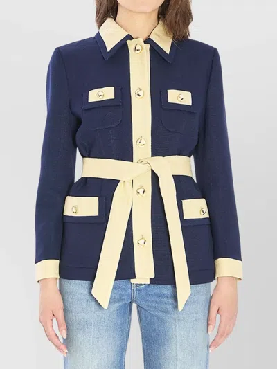 Valentino Blue/ivory Jacket With Belt In Blue