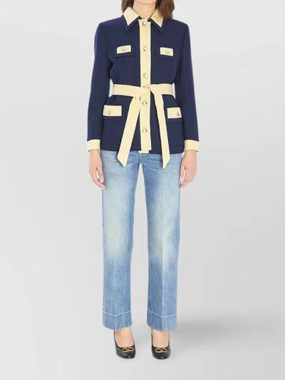 Valentino Blue/ivory Jacket With Belt In Blue