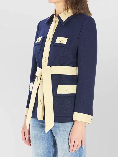 Valentino Blue/ivory Jacket With Belt In Blue