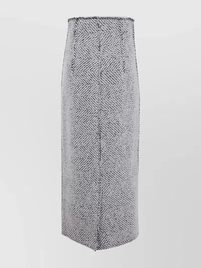 Alberta Ferretti Textured Herringbone Midi Skirt Slit In Gray