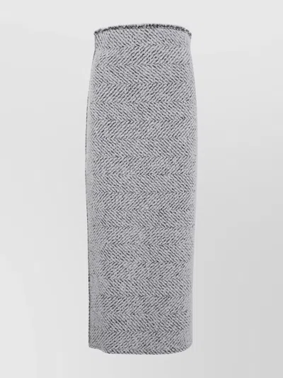 Alberta Ferretti Textured Herringbone Midi Skirt Slit In Gray