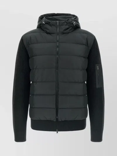 Herno Padded Bomber Jacket With Wool Sleeves Clothing In Black
