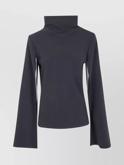Alberta Ferretti High Neck Blouse Flared Sleeves In Gray