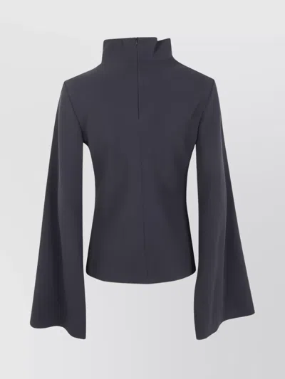 Alberta Ferretti High Neck Blouse Flared Sleeves In Gray