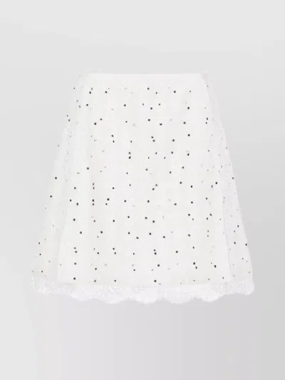 Giambattista Valli Ivory Cotton Mini Skirt With Polka Dot Design And Lace Trim In White